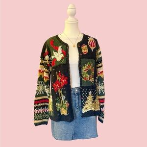 Tiara International Patchwork Festive Sweater with Holiday Patterns